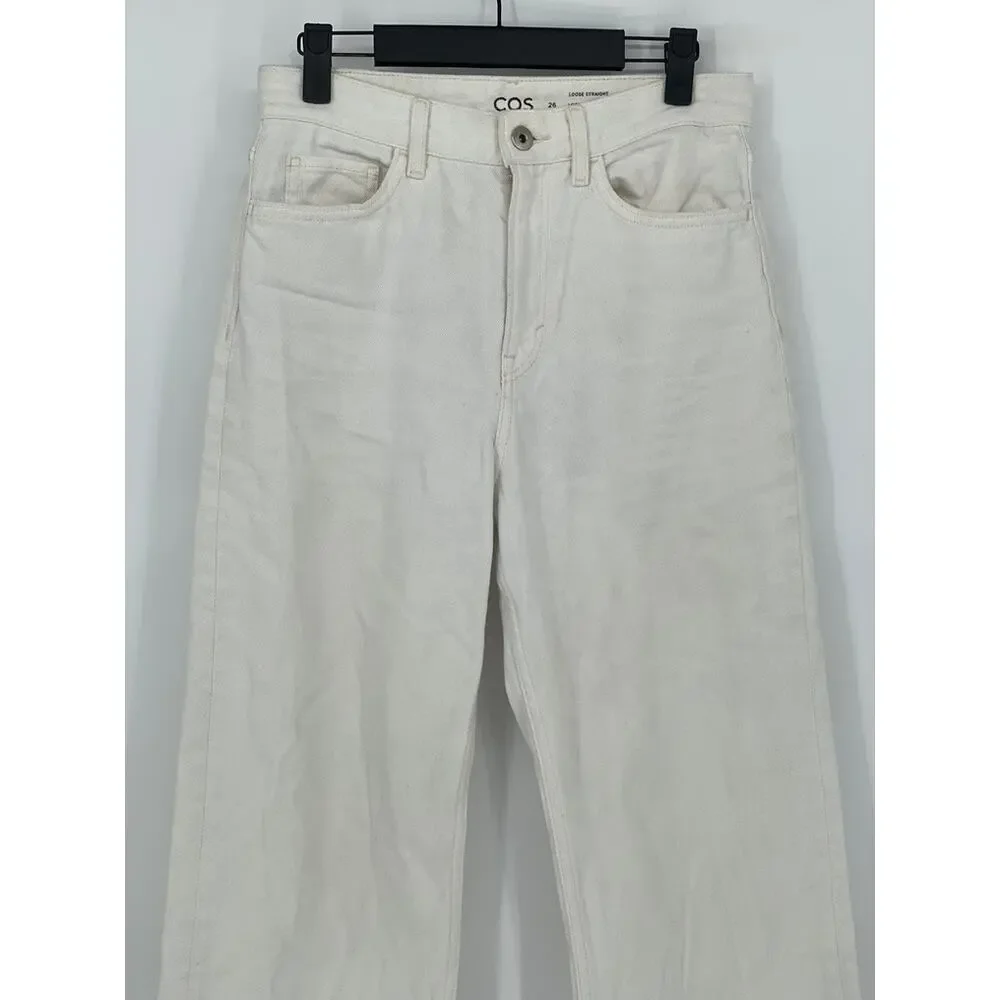 COS Women’s White Loose Fit Straight-Leg Denim High-Rise Jeans SZ 26 - Picture 3 of 11
